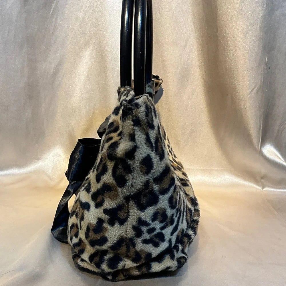 Lux de Ville Leopard Print Satchel with Black Bow and Black Handles